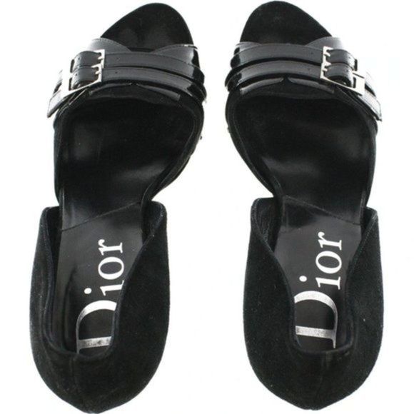 CHRISTIAN DIOR Black Suede Semi Plat Open Toe Pumps Size 6 - Picture 3 of 7
